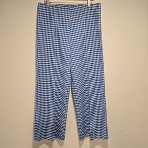 True Vintage 70s Sears Pants Womens 18 Wide Leg Blue Gingham Plaid Leisure USA